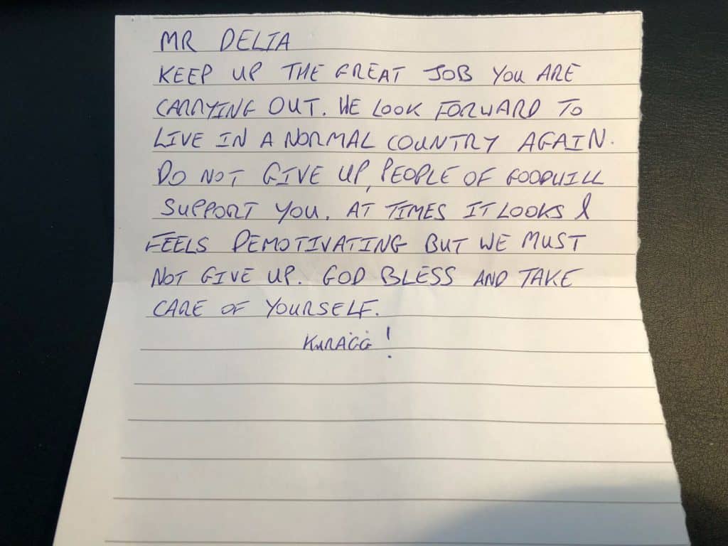Anonymous handwritten letter in the post Manuel Delia